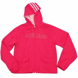 ✨ Adidas Girls Pink Hooded Jacket Medium M Zip Up Lightweight Spring Jacket ✨